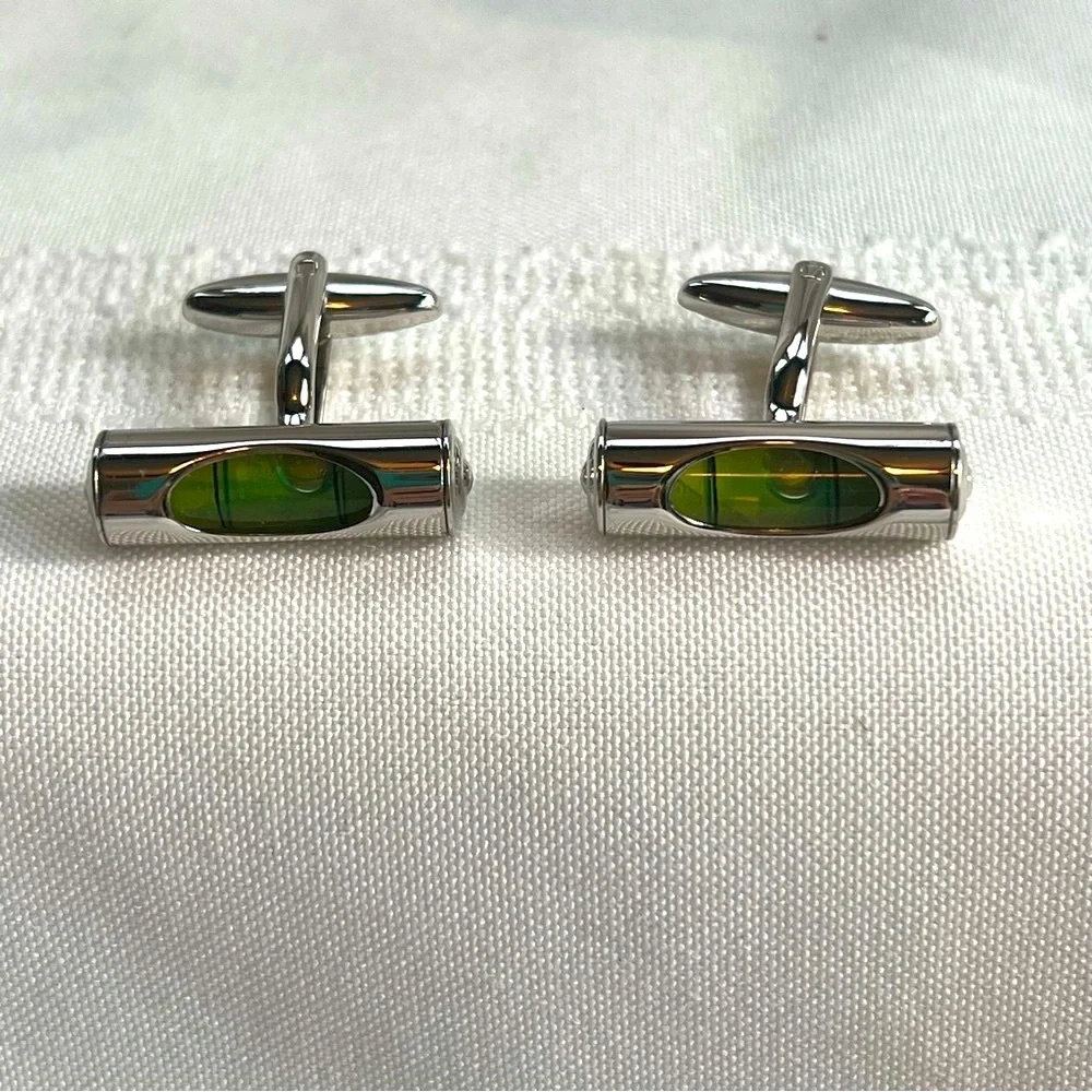 Silver Tone Spirit Level Bubble Level‎ Cufflinks Novelty Engineer Architect Gift